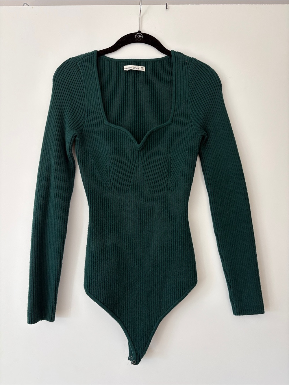 Abercrombie & Fitch Dark Green Ribbed Long-Sleeve Bodysuit
